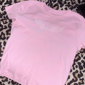 Pink Hollister crop T-Shirt with Angel Wings Design